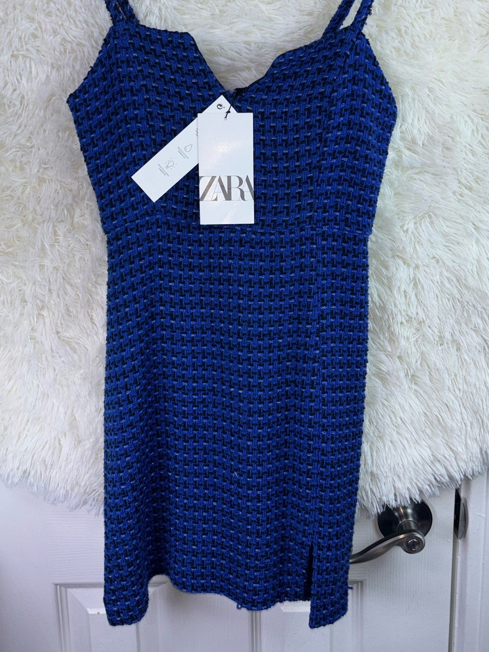Zara Blue Textured Knit Spaghetti Strap Mini Dress - Picture 16 of 16